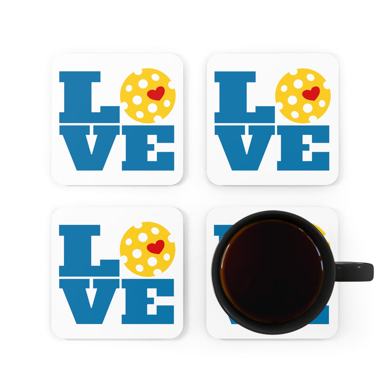 Pickleball Love Coasters Corkwood Coaster Set