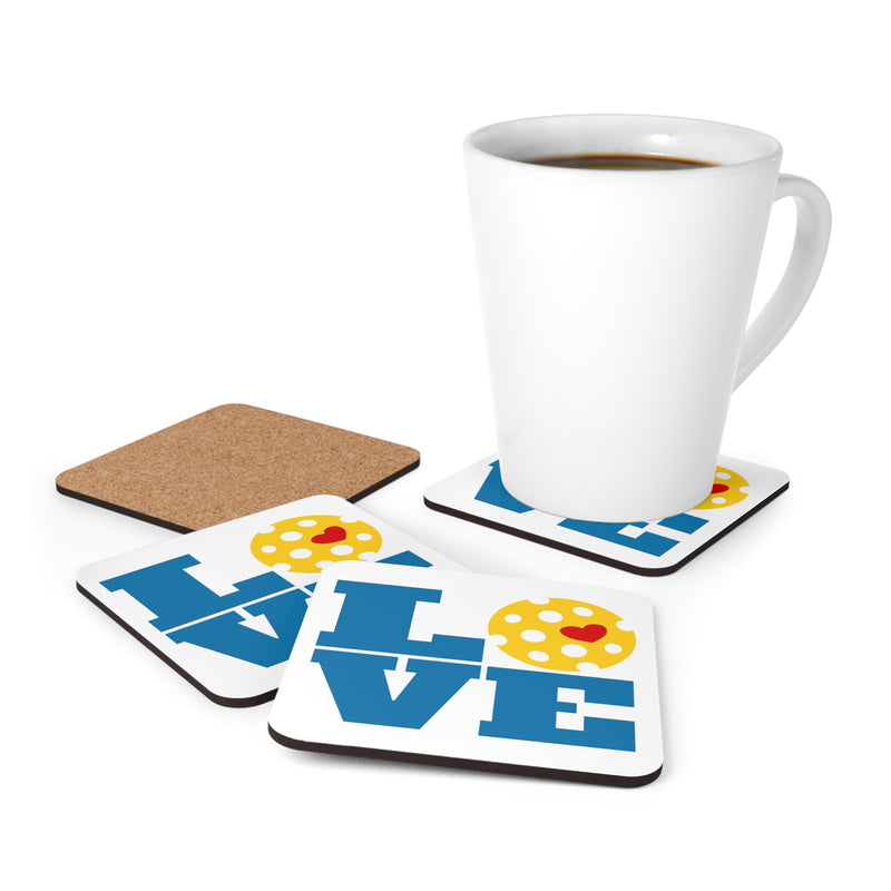 Pickleball Love Coasters Corkwood Coaster Set