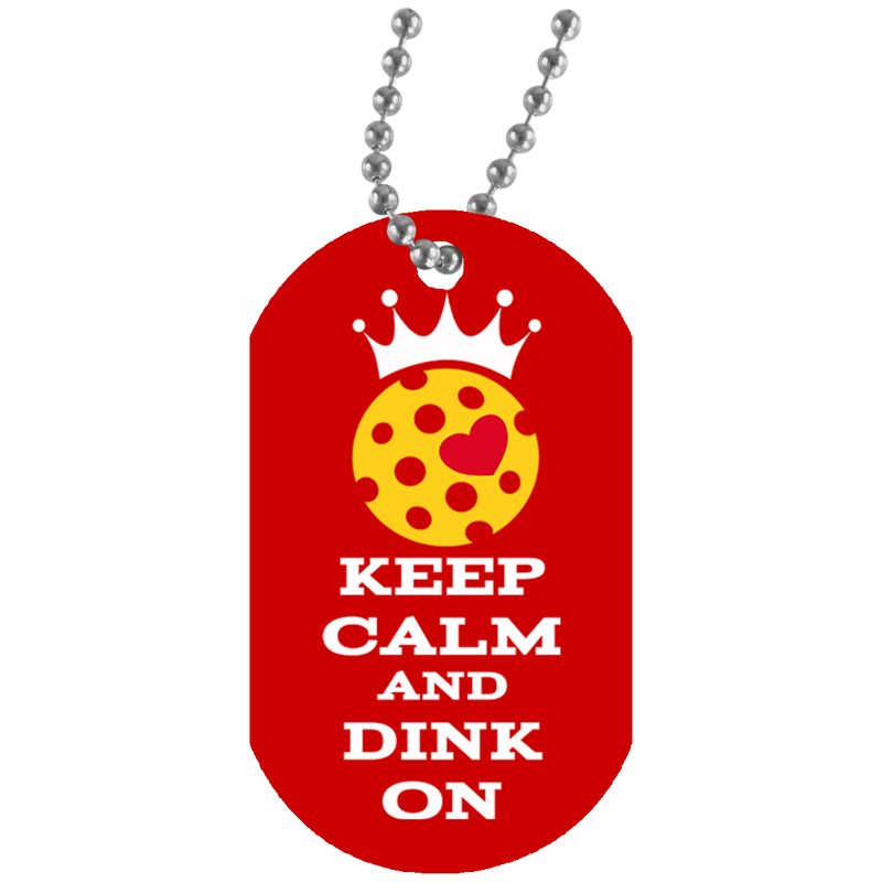 Keep Calm and Dink On Pickleball Dog Tag | White Back on Aluminum | 30" Chain