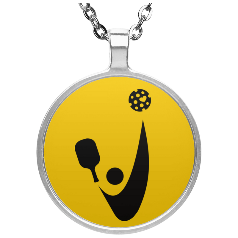 Pickleball Overhead Smash Pendant | Silver Plated Circle Necklace | 20" Chain