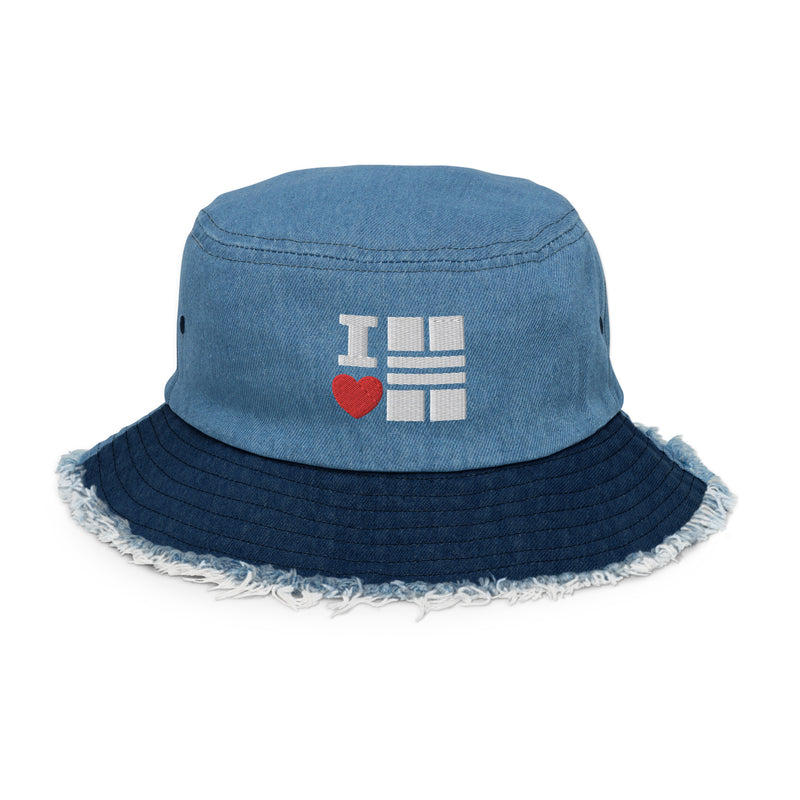 I Love Pickleball | Distressed denim bucket hat