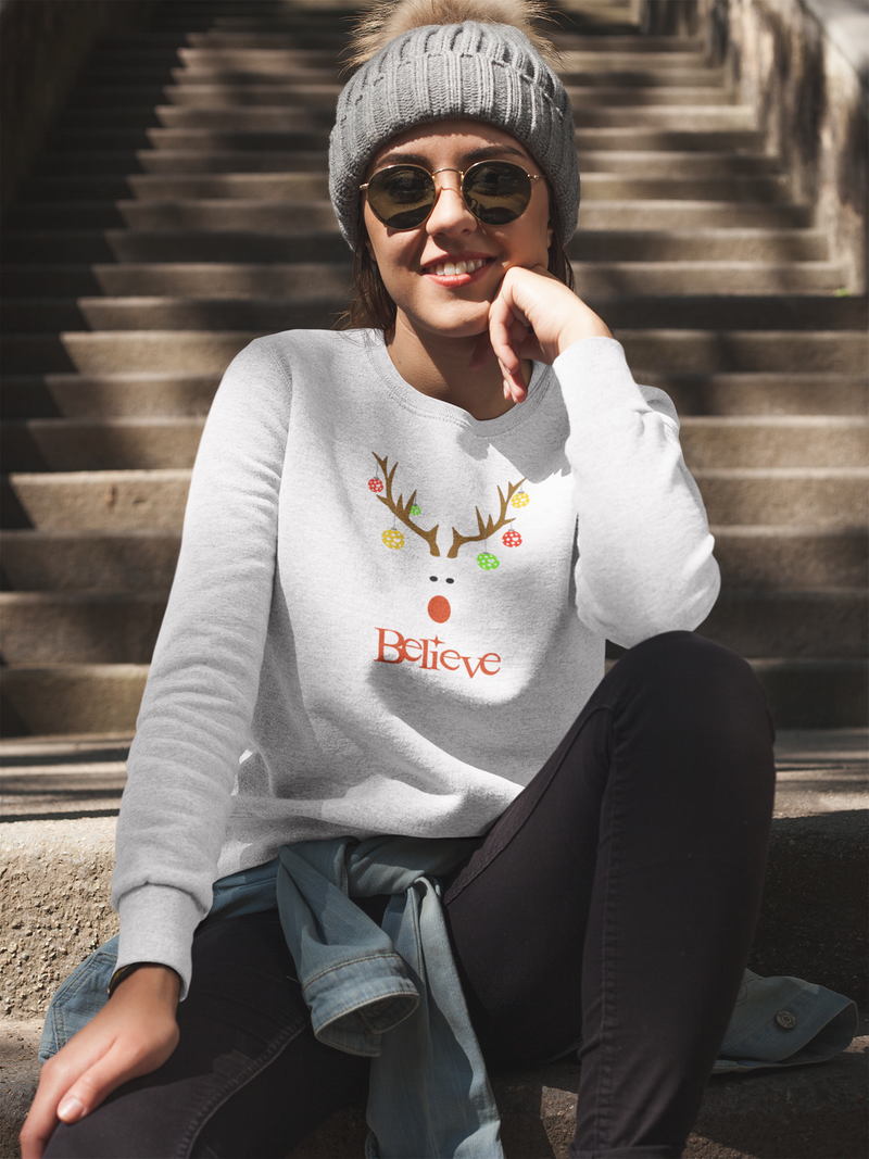 Believe Holiday Pickleball Sweatshirt | Unisex Fleece Sweatshirt