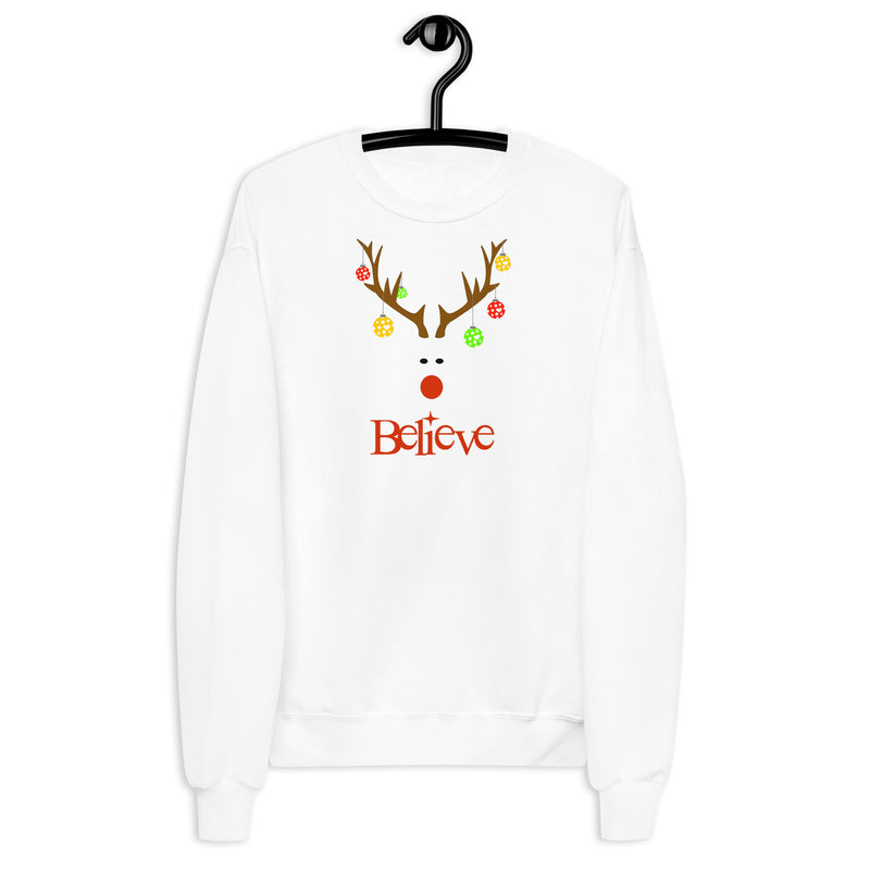 Believe Holiday Pickleball Sweatshirt | Unisex Fleece Sweatshirt