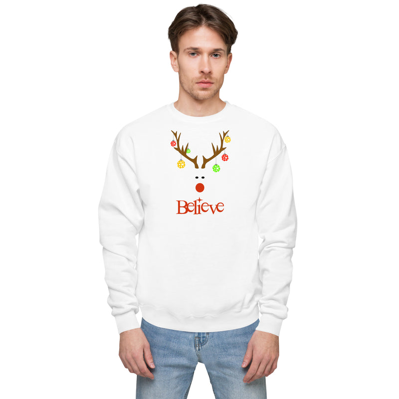 Believe Holiday Pickleball Sweatshirt | Unisex Fleece Sweatshirt