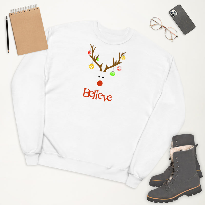 Believe Holiday Pickleball Sweatshirt | Unisex Fleece Sweatshirt