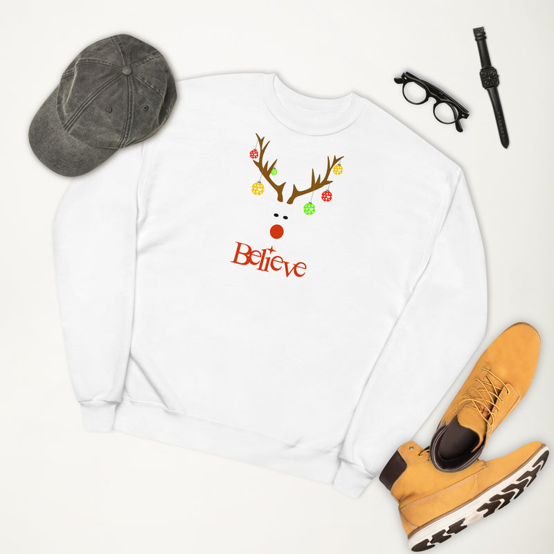 Believe Holiday Pickleball Sweatshirt | Unisex Fleece Sweatshirt