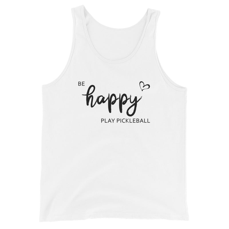 Be Happy - Play Pickleball Tank Top | White Unisex Tank Top